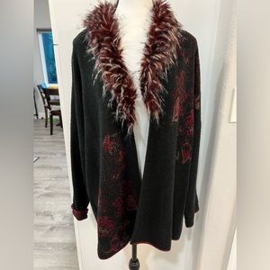 Chico’s Vibrant Fur Cardigan size 2 (Large) NWT Removable collar—final price $25